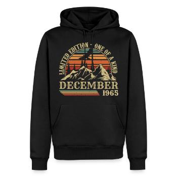 Vintage Décembre 1965, Génial Depuis Décembre 1965 - Sweat à capuche Premium bio Homme - noir - Devant - Nico (187cm)