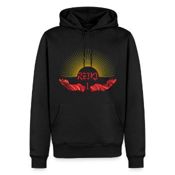 Reiki 1 E 18 - Men’s Premium Organic Hoodie - black - Front - Nico (187cm)