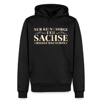 Der Sachse regelt das schon Ostdeutsch - Männer Premium Bio Hoodie - Schwarz - Vorne - Nico (187cm)