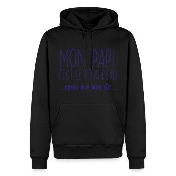 Mon papi c'est le plus beau après moi bien sûr - Sweat à capuche Premium bio Homme - noir - Devant - Nico (187cm)