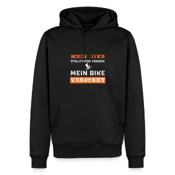 Mein Bike stellt keine Fragen, mein Bike versteht - Männer Premium Bio Hoodie - Schwarz - Vorne - Nico (187cm)