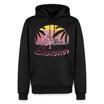 Sommer Sonnenuntergang pink Flamingo - Männer Premium Bio Hoodie - Schwarz - Vorne - Nico (187cm)