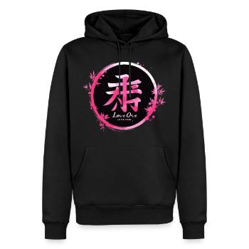 Zen Kanji Love One Embellished with Bamboo - Pink and black - Men’s Premium Organic Hoodie - black - Front - Nico (187cm)