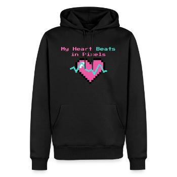 Pixel Heartbeat Retro Gaming Funny Tech - Men’s Premium Organic Hoodie - black - Front - Nico (187cm)