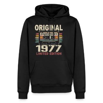 Septembre 1977 Anniversaire, Né en Septembre 1977 - Sweat à capuche Premium bio Homme - noir - Devant - Nico (187cm)