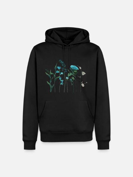 Türkis Grüne Blumen & Käuter - Männer Premium Bio Hoodie - Schwarz