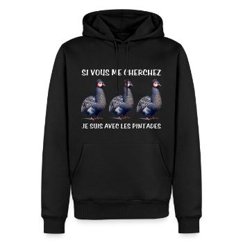 Cadeau agriculteur éleveur de pintades - Sweat à capuche Premium bio Homme - noir - Devant - Nico (187cm)