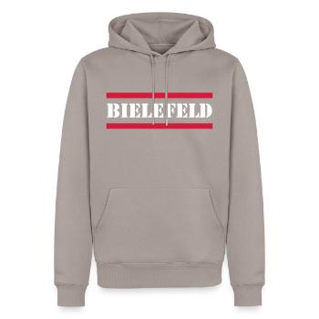 Bielefeld - Männer Premium Bio Hoodie - Taupe - Vorne - Nico (187cm)