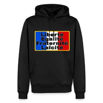 France Drapeau et devise - Sweat à capuche Premium bio Homme - noir - Devant - Nico (187cm)