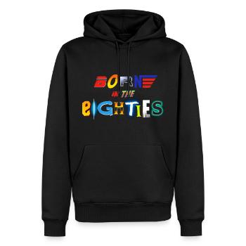 Né dans les années quatre-vingt - Sweat à capuche Premium bio Homme - noir - Devant - Nico (187cm)