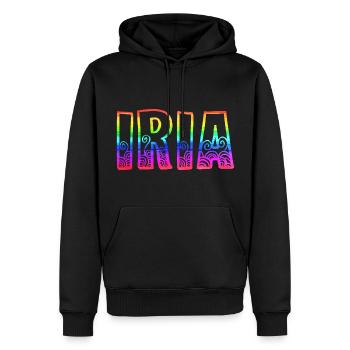 iria rs arc-en-ciel - Sweat à capuche Premium bio Homme - noir - Devant - Nico (187cm)