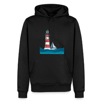 Leuchtturm mit Segelboot im Wellengang - Männer Premium Bio Hoodie - Schwarz - Vorne - Nico (187cm)
