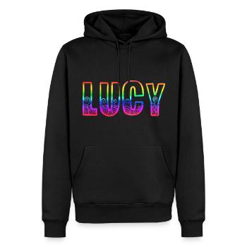 lucy rs arc-en-ciel - Sweat à capuche Premium bio Homme - noir - Devant - Nico (187cm)