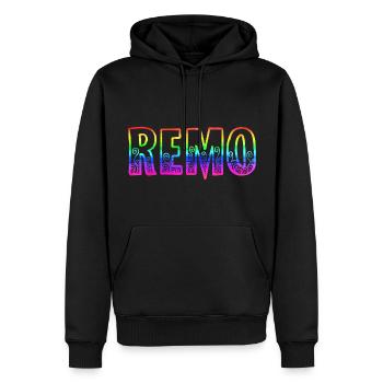 remo rs arc-en-ciel - Sweat à capuche Premium bio Homme - noir - Devant - Nico (187cm)