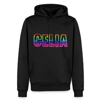 celia rs arc-en-ciel - Sweat à capuche Premium bio Homme - noir - Devant - Nico (187cm)