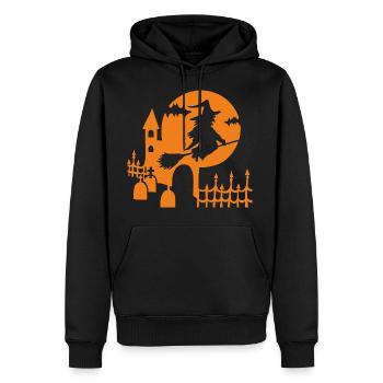 Halloween - Sorcière Cimetière - Orange - Sweat à capuche Premium bio Homme - noir - Devant - Nico (187cm)