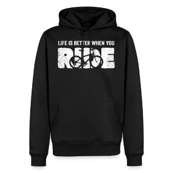 Dire drôle vélo VTT silhouette vélo - Sweat à capuche Premium bio Homme - noir - Devant - Nico (187cm)