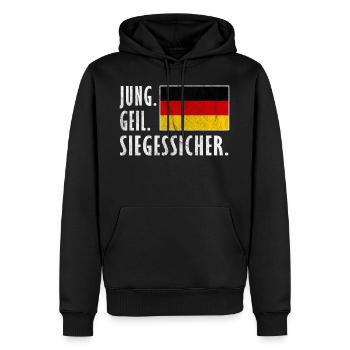 Jung Geil Siegessicher - Handball Deutschland - Männer Premium Bio Hoodie - Schwarz - Vorne - Nico (187cm)