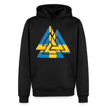 Schwedische Flagge mit Valknut, Symbol von Odin - Männer Premium Bio Hoodie - Schwarz - Vorne - Nico (187cm)
