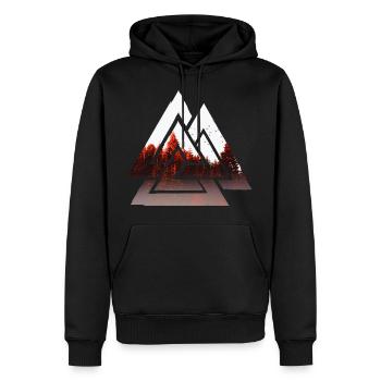 Valknut, symbole d'Odin - Avec forêt - Sweat à capuche Premium bio Homme - noir - Devant - Nico (187cm)