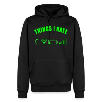 THINGS I HATE GESCHENK DIGITAL INTERNET NETZ AKKU - Männer Premium Bio Hoodie - Schwarz - Vorne - Nico (187cm)