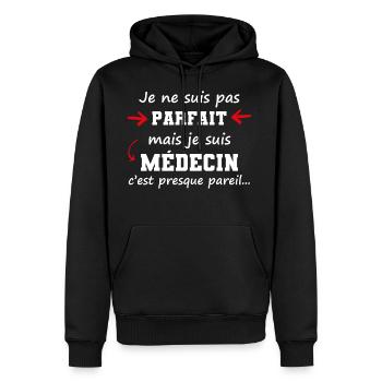 cadeau marrant médecin pas parfait - Sweat à capuche Premium bio Homme - noir - Devant - Nico (187cm)
