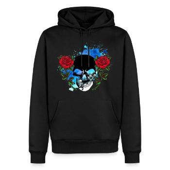 Totenkopf Skull Totenschädel Rosen Blumen Splash - Männer Premium Bio Hoodie - Schwarz - Vorne - Nico (187cm)