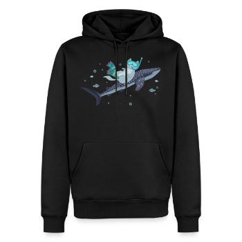 Shark and Cat Sea Creature Fun - Men’s Premium Organic Hoodie - black - Front - Nico (187cm)