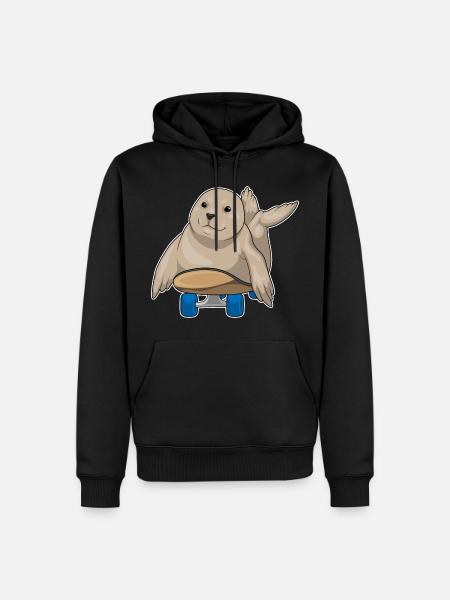 Seehund Skater Skateboard - Männer Premium Bio Hoodie - Schwarz
