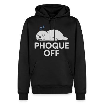 Phoque Off – Jeu de mots drôle et décalé - Sweat à capuche Premium bio Homme - noir - Devant - Nico (187cm)