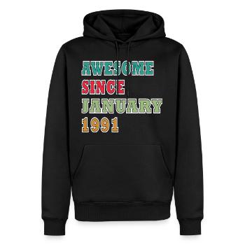 35e anniversaire Millésime de janvier 1991 - Sweat à capuche Premium bio Homme - noir - Devant - Nico (187cm)
