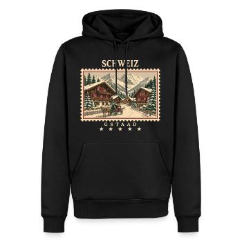 Schweiz Gstaad Vintage Reisemarke - Männer Premium Bio Hoodie - Schwarz - Vorne - Nico (187cm)