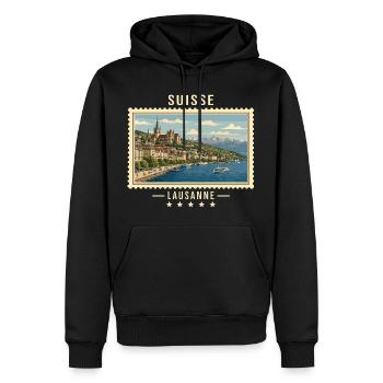 Schweiz Lausanne Vintage Reisemarke - Männer Premium Bio Hoodie - Schwarz - Vorne - Nico (187cm)