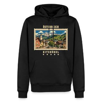 Österreich Kitzbühel Vintage Reisemarke - Männer Premium Bio Hoodie - Schwarz - Vorne - Nico (187cm)