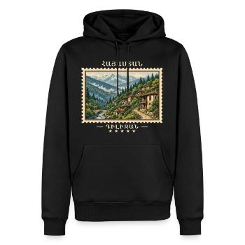 Armenia Dilijan Vintage Travel Brand - Men’s Premium Organic Hoodie - black - Front - Nico (187cm)