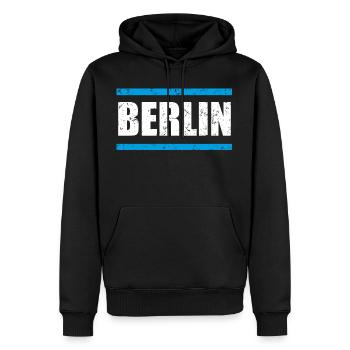 Berlin Schriftzug - Männer Premium Bio Hoodie - Schwarz - Vorne - Nico (187cm)