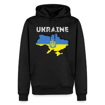 Drapeau de l’Ukraine, soutien de l’Ukraine, je me tiens debout - Sweat à capuche Premium bio Homme - noir - Devant - Nico (187cm)