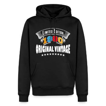 1980 - Männer Premium Bio Hoodie - Schwarz - Vorne - Nico (187cm)