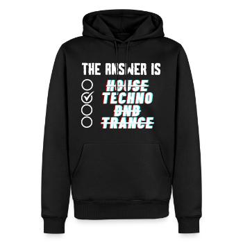The Answer is TECHNO - Men’s Premium Organic Hoodie - black - Front - Nico (187cm)