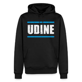 Udine - Männer Premium Bio Hoodie - Schwarz - Vorne - Nico (187cm)
