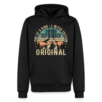 Septembre 1999 Anniversaire - Légende depuis septembre - Sweat à capuche Premium bio Homme - noir - Devant - Nico (187cm)
