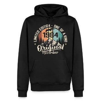 Original Novembre 1984 Anniversaire Novembre 1984 - Sweat à capuche Premium bio Homme - noir - Devant - Nico (187cm)