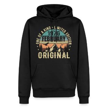 49ème Anniversaire Original Vintage Février 1976 - Sweat à capuche Premium bio Homme - noir - Devant - Nico (187cm)
