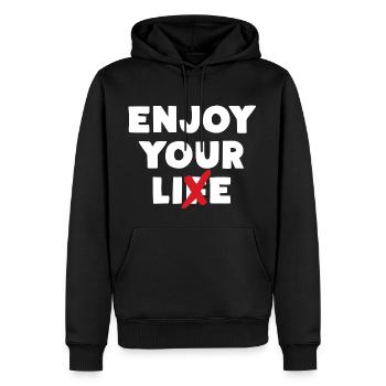 Enjoy Your Lie - Männer Premium Bio Hoodie - Schwarz - Vorne - Nico (187cm)