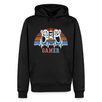 Spielkonsole Gamer Heartbeat - Männer Premium Bio Hoodie - Schwarz - Vorne - Nico (187cm)