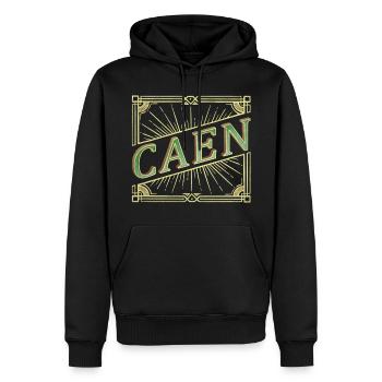 Caen France City Font Vintage Rétro - Sweat à capuche Premium bio Homme - noir - Devant - Nico (187cm)