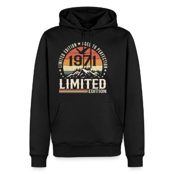 Cadeau Anniversaire 1971 - Vintage 1971 Rétro 1971 - Sweat à capuche Premium bio Homme - noir - Devant - Nico (187cm)