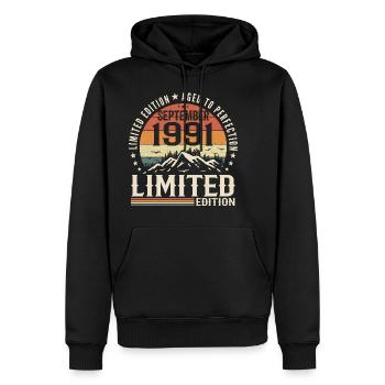 September 1991, September 1991 Geburtstagsgeschenk - Männer Premium Bio Hoodie - Schwarz - Vorne - Nico (187cm)