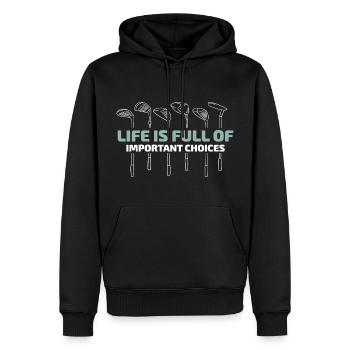 Wähle deinen Golfschläger - Männer Premium Bio Hoodie - Schwarz - Vorne - Nico (187cm)