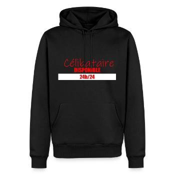 Célibataire 100% Disponible 24h/24 Saint-Valentin - Sweat à capuche Premium bio Homme - noir - Devant - Nico (187cm)